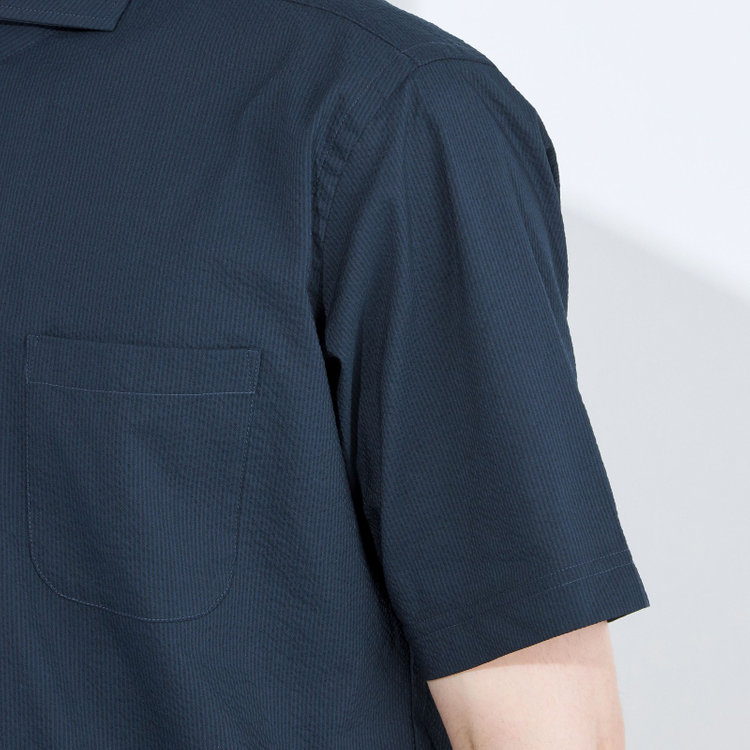 ＪＰコンフォート ネイビー 【半袖】【JOHN PEARSE comfort navy】ホリゾンタルワイドビズポロシャツ プルオーバータイプ/ネイビー×シアサッカー 紺濃色