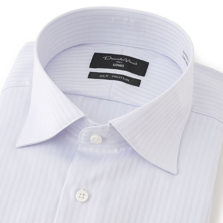ドナートヴィンチウォモ 【Donato Vinci Italy Uomo】【STYLISH】【形態安定】【綿100％】ワイドカラードレスワイシャツ/グレー×ドビーストライプ/SILK PROTEIN グレー淡色