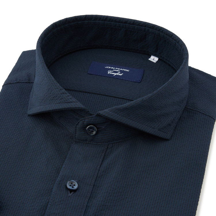 ＪＰコンフォート ネイビー 【半袖】【JOHN PEARSE comfort navy】ホリゾンタルワイドビズポロシャツ プルオーバータイプ/ネイビー×シアサッカー 紺濃色