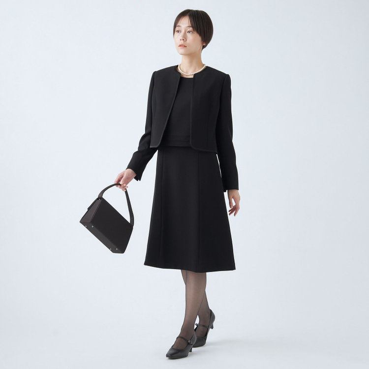 ＢＩＥＮ ＢＥＬＬＥ 【BIEN BELLE】【年間】【ストレッチ】ノーカラーサテン縁取りアンサンブルレディースフォーマル 黒