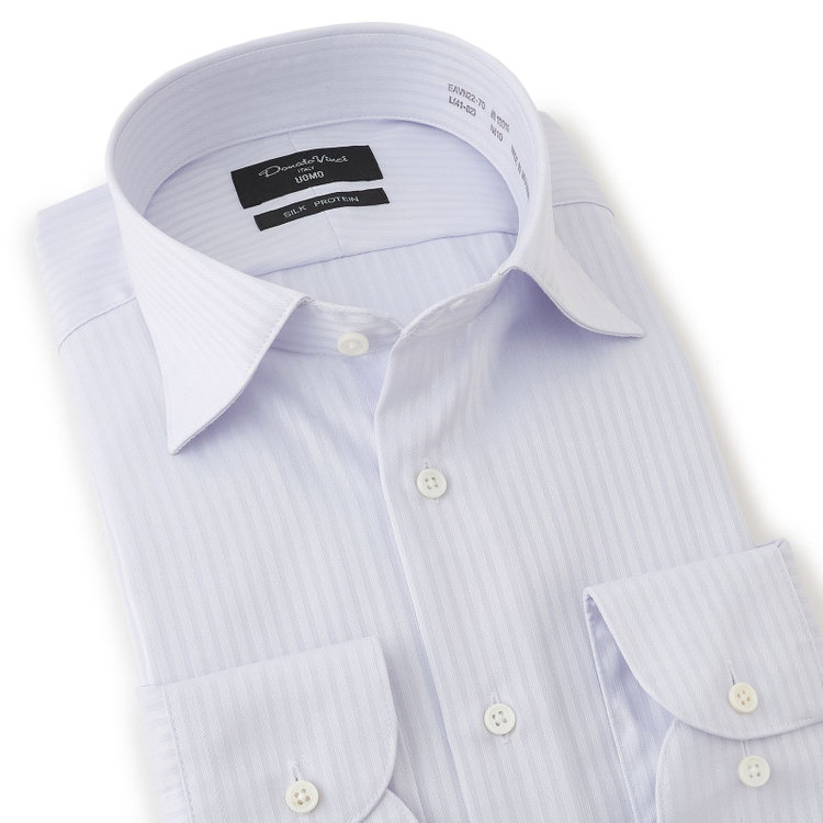 ドナートヴィンチウォモ 【Donato Vinci Italy Uomo】【STYLISH】【形態安定】【綿100％】ワイドカラードレスワイシャツ/グレー×ドビーストライプ/SILK PROTEIN グレー淡色