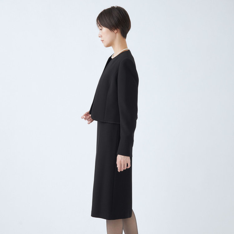 ＢＩＥＮ ＢＥＬＬＥ 【BIEN BELLE】【年間】【ストレッチ】ノーカラーサテン縁取りアンサンブルレディースフォーマル 黒