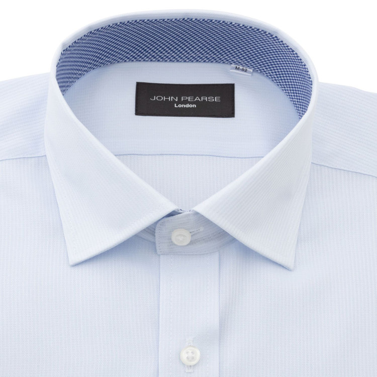 KONAKA　アウトレット 【WEB限定/OUTLET/汚れ・キズ等有】【JOHN PEARSE Black】【SLIM】【形態安定】ワイドカラードレスワイシャツ/サックス×ドビーストライプ/襟袖裏別布 青淡色