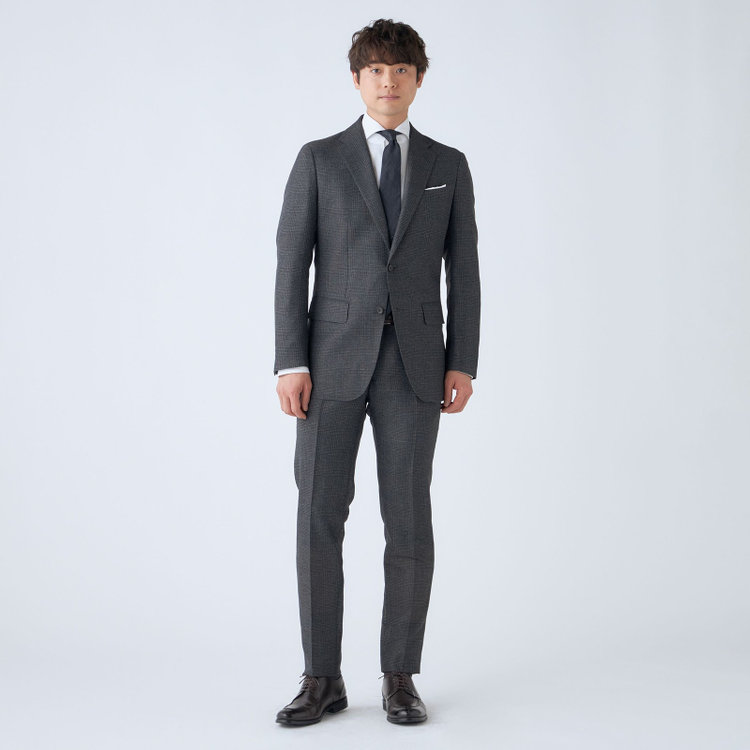 ＪＰコンフォート ネイビー 【JOHN PEARSE comfort navy】【春夏】2釦シングルジャケット/グレー×チェック/ULTRA MOVE/RIRANCHA/ウォッシャブル グレー濃色