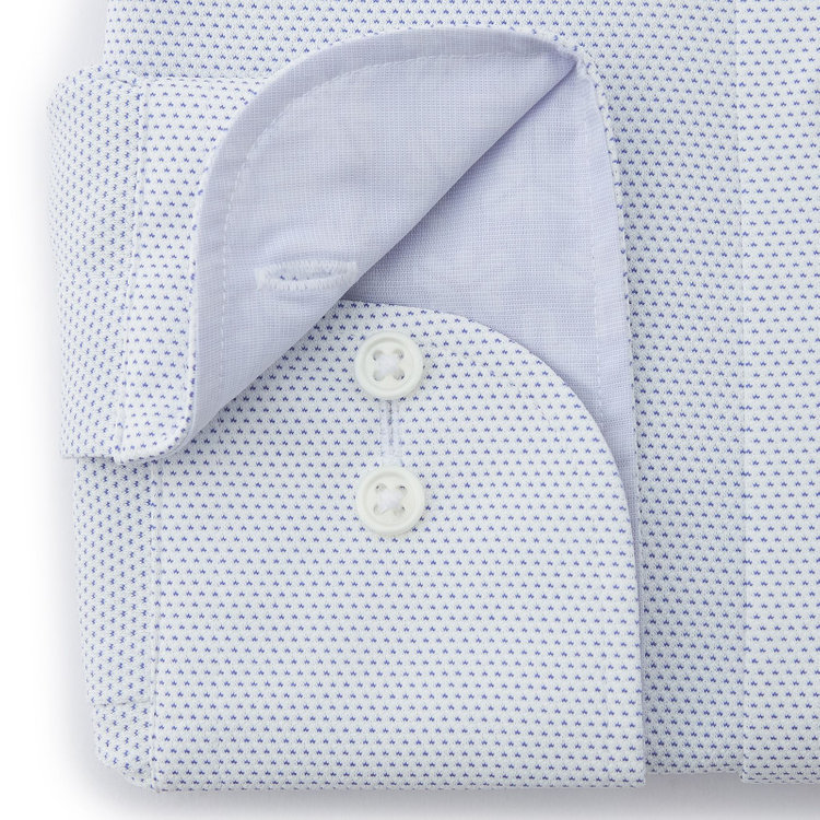 ドナートヴィンチウォモ 【氷撃：酷暑対策シャツ】【Donato Vinci Italy Uomo】【STYLISH】【ノーアイロン】ワイドカラードレスワイシャツ/ブルー＆ホワイト×ドビー/襟裏別布/ULTRA MOVE/ニット素材 青中間