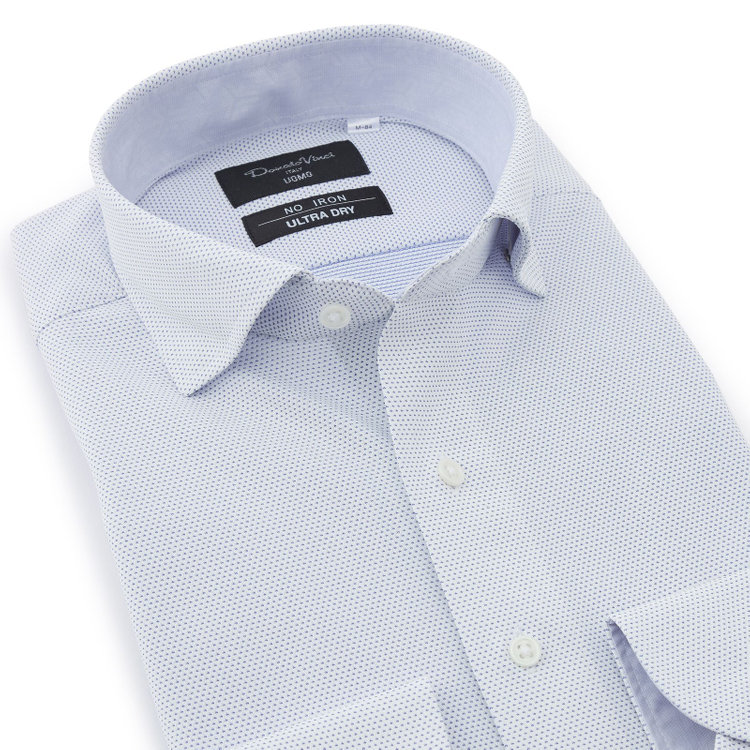 ドナートヴィンチウォモ 【氷撃：酷暑対策シャツ】【Donato Vinci Italy Uomo】【STYLISH】【ノーアイロン】ワイドカラードレスワイシャツ/ブルー＆ホワイト×ドビー/襟裏別布/ULTRA MOVE/ニット素材 青中間
