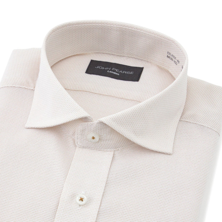 ジョンピアースブラック 【JOHN PEARSE Black】【形態安定】ワイドカラーワイシャツ/ベージュ×ドビー/ULTRA BREATH COOL 茶淡色