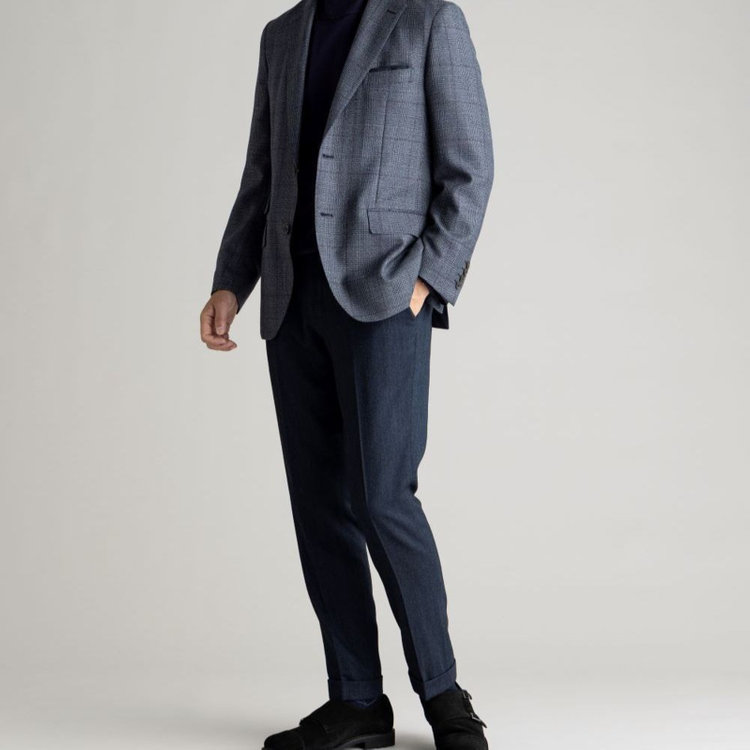 スタンリーブラッカ 【stanley blacker new york】【秋冬】2釦ジャケット/クラシックグレンチェック 紺中間