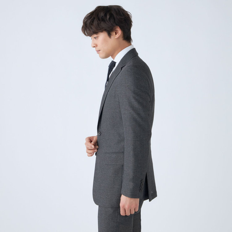 ＪＰコンフォート ネイビー 【JOHN PEARSE comfort navy】【春夏】2釦シングルジャケット/グレー×チェック/ULTRA MOVE/RIRANCHA/ウォッシャブル グレー濃色