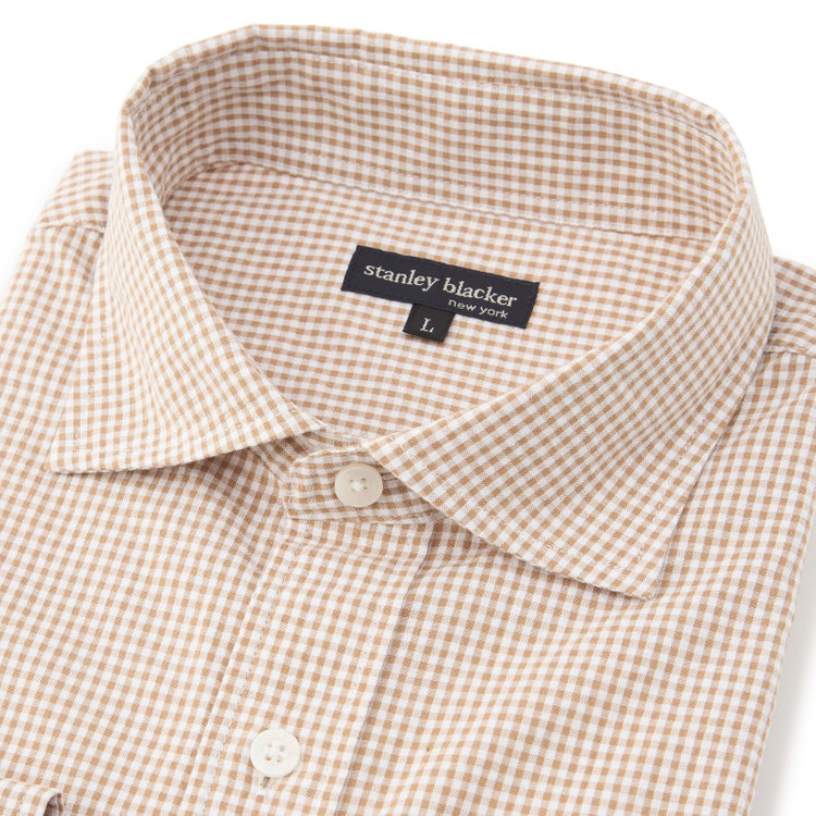 スタンリーブラッカ 【stanley blacker new york】【長袖】シアサッカーギンガムチェックカッタウェイシャツ/ベージュ 茶淡色