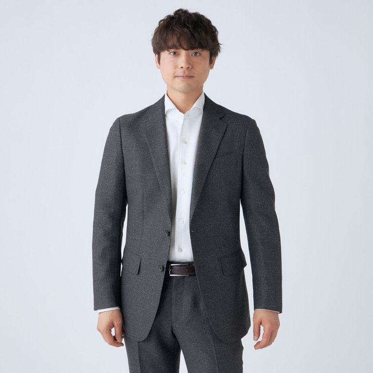 ＪＰコンフォート ネイビー 【JOHN PEARSE comfort navy】【春夏】2釦シングルジャケット/グレー×チェック/ULTRA MOVE/RIRANCHA/ウォッシャブル グレー濃色
