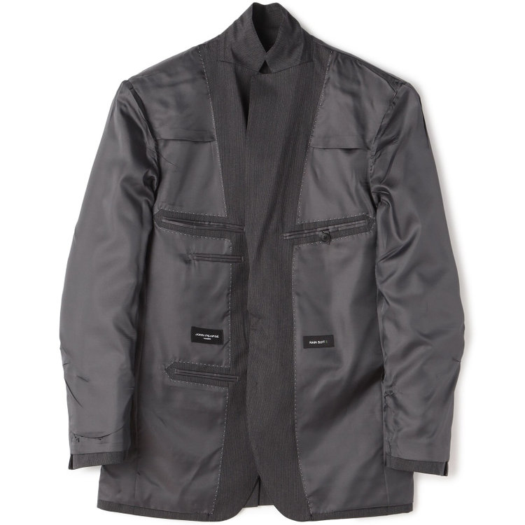ＪＰセレクトライン 【JOHN PEARSE Black SELECT LINE】【秋冬】スペアパンツ付き/2釦シングルスーツ 0タック/グレー×ストライプ/RAIN SUIT グレー濃色