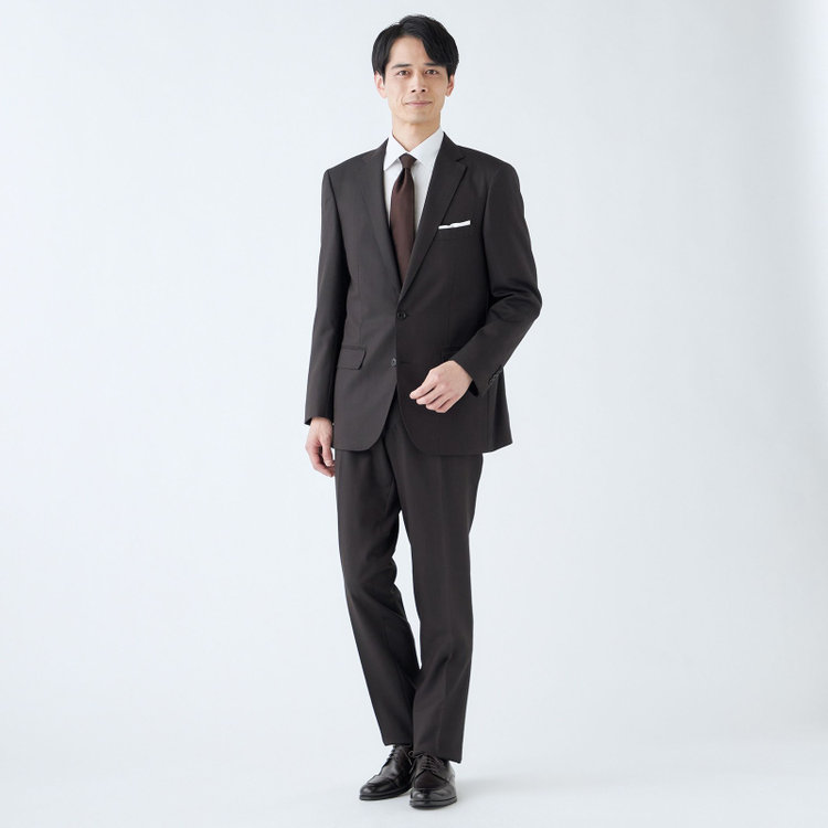 ＫＡＮＳＡＩＭＡＮ 【KANSAIMAN collection】【秋冬】2釦シングルスーツ ショートタック/ブラウン×ピンヘッド/REAL BROWN COLLECTION/NEW ZEALAND WOOL SHOWER CLEAN/SustainaBee Wool 茶中間
