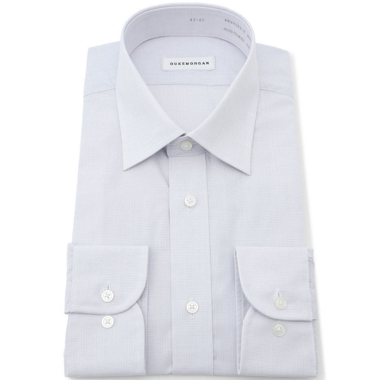 ＤＵＫＥ ＭＯＲＧＡ 【形態安定】ワイドカラーワイシャツ/グレー×チェック グレー中間