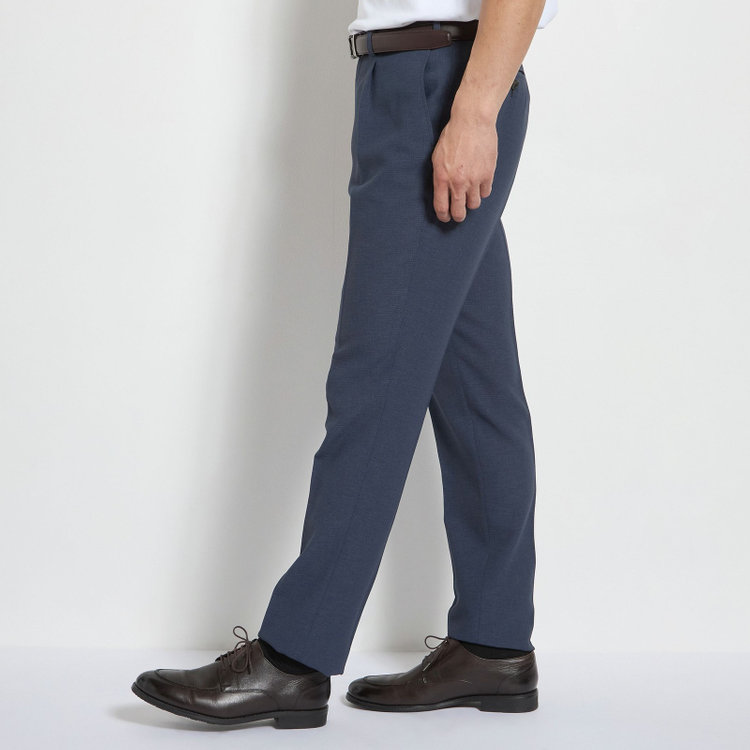 ＪＰコンフォート ネイビー 【JOHN PEARSE comfort navy】【春夏】1タックパンツ/ブルー×ドットエアー＆カラミ織り/ウエストムーブ仕様/※裾上げ必要 青中間