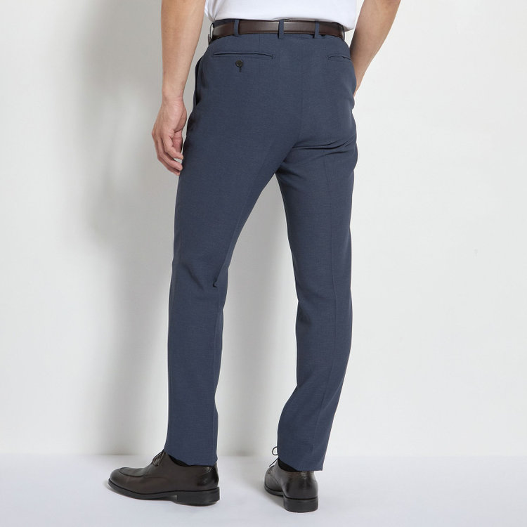 ＪＰコンフォート ネイビー 【JOHN PEARSE comfort navy】【春夏】1タックパンツ/ブルー×ドットエアー＆カラミ織り/ウエストムーブ仕様/※裾上げ必要 青中間