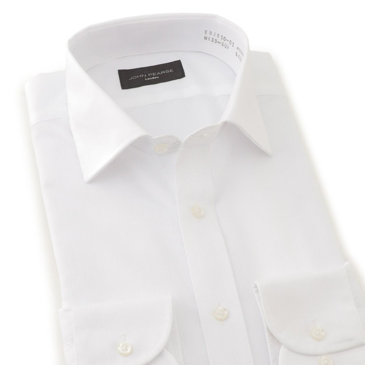ジョンピアースブラック 【JOHN PEARSE Black】【形態安定】ワイドカラーワイシャツ/ホワイト×ドビーストライプ 白