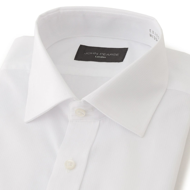 ジョンピアースブラック 【JOHN PEARSE Black】【形態安定】ワイドカラーワイシャツ/ホワイト×ドビーストライプ 白