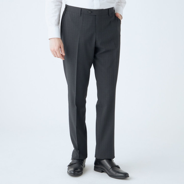 ジョンピアースブラック 【JOHN PEARSE Black SELECT LINE】【春夏】機能性ポリエステル 0タックパンツ/グレー/ウエストシャーリング仕様/ULTRA MOVE/※裾上げ必要 グレー濃色