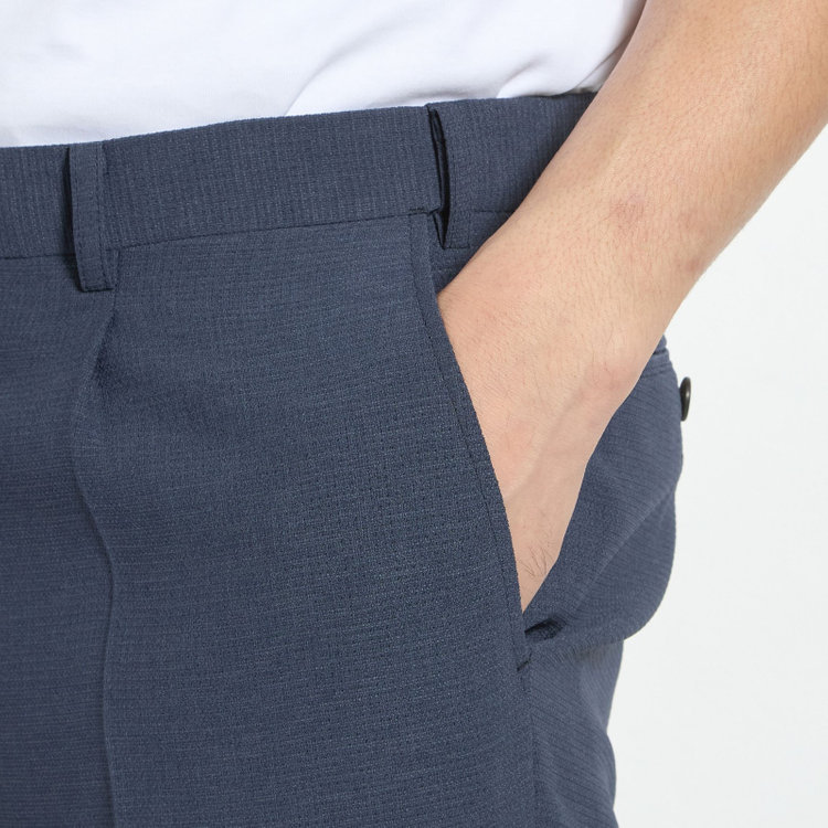 ＪＰコンフォート ネイビー 【JOHN PEARSE comfort navy】【春夏】1タックパンツ/ブルー×ドットエアー＆カラミ織り/ウエストムーブ仕様/※裾上げ必要 青中間