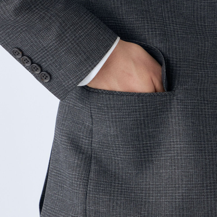 ＪＰコンフォート ネイビー 【JOHN PEARSE comfort navy】【春夏】2釦シングルジャケット/グレー×チェック/ULTRA MOVE/RIRANCHA/ウォッシャブル グレー濃色