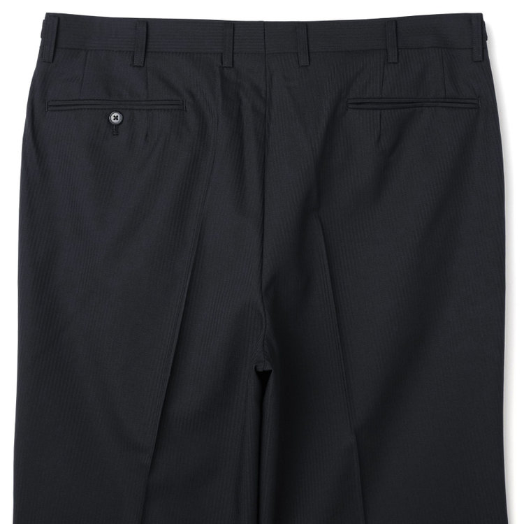 ソノタ（KONAKA用） 【L.O.X】【大きいサイズ】【秋冬】ウールブレンド 1タックパンツスラックス/ブラック×シャドーストライプ/ウエストアジャスター仕様/※裾上げ必要 黒