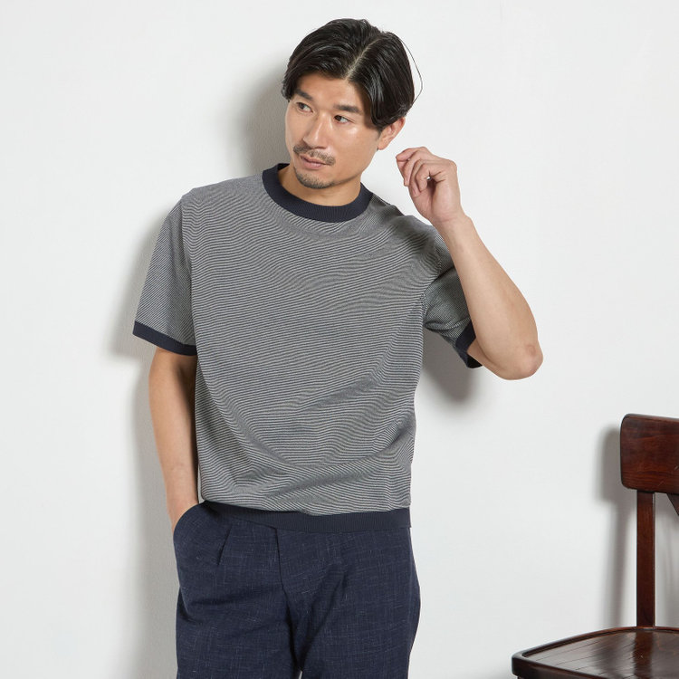 スタンリーブラッカ 【stanley blacker new york】【半袖】ボーダーニットティー/ネイビー 紺中間