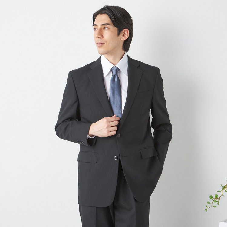 ジョンピアース 【JOHN PEARSE White】【春夏】2釦シングルスーツ ワンタックパンツ / ブラック×ストライプ / SHOWER CLEAN / 形状安定 ※裾直し必要 黒