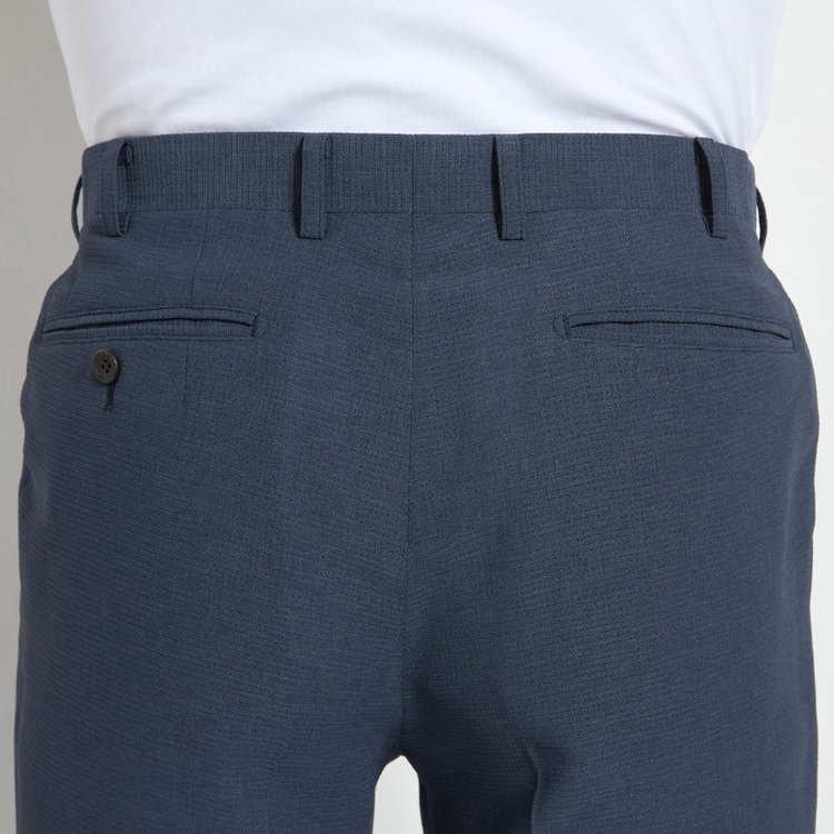 ＪＰコンフォート ネイビー 【JOHN PEARSE comfort navy】【春夏】1タックパンツ/ブルー×ドットエアー＆カラミ織り/ウエストムーブ仕様/※裾上げ必要 青中間