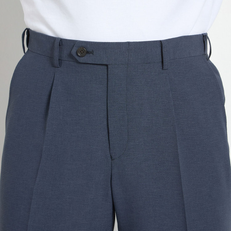 ＪＰコンフォート ネイビー 【JOHN PEARSE comfort navy】【春夏】1タックパンツ/ブルー×ドットエアー＆カラミ織り/ウエストムーブ仕様/※裾上げ必要 青中間