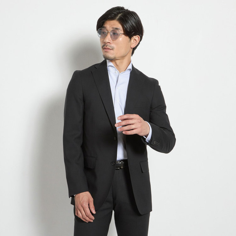 ＪＰ コンフォート 【JOHN PEARSE comfort】【春夏】2釦シングルスーツ ショートタック/ブラック×チェック/REAL BLACK/NEW ZEALAND WOOL/SHOWER CLEAN/SustainaBee Wool/※裾上げ必要 黒