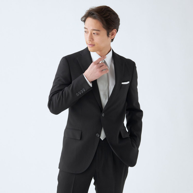 ＪＰ コンフォート 【JOHN PEARSE comfort】【スリムシルエット】2釦シングルフォーマル 1タック/ブラック/ウエストシャーリング仕様/ストレッチ/ULTRA MOVE/※裾上げ必要 黒