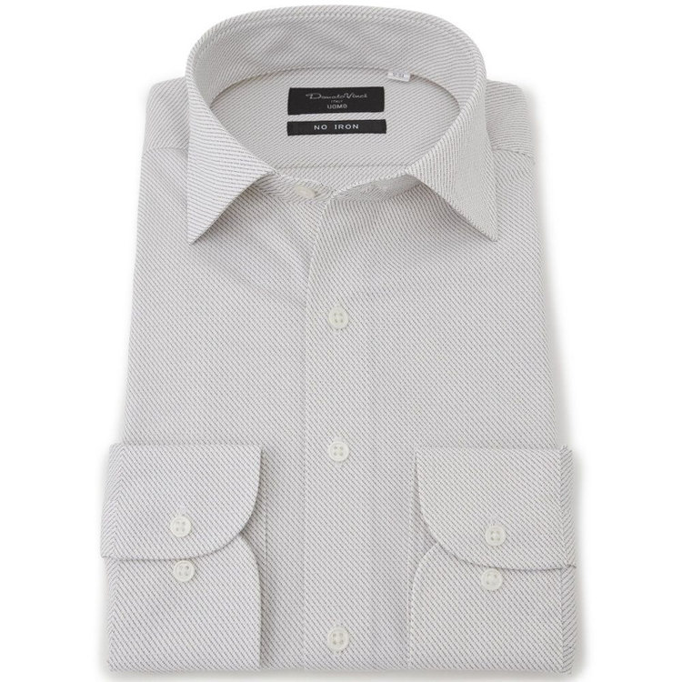 ドナートヴィンチウォモ 【Donato Vinci Italy Uomo】【ノーアイロン】ワイドカラーワイシャツ/ベージュ×ドビー/ULTRA MOVE/オイルガード/ニット素材 茶中間