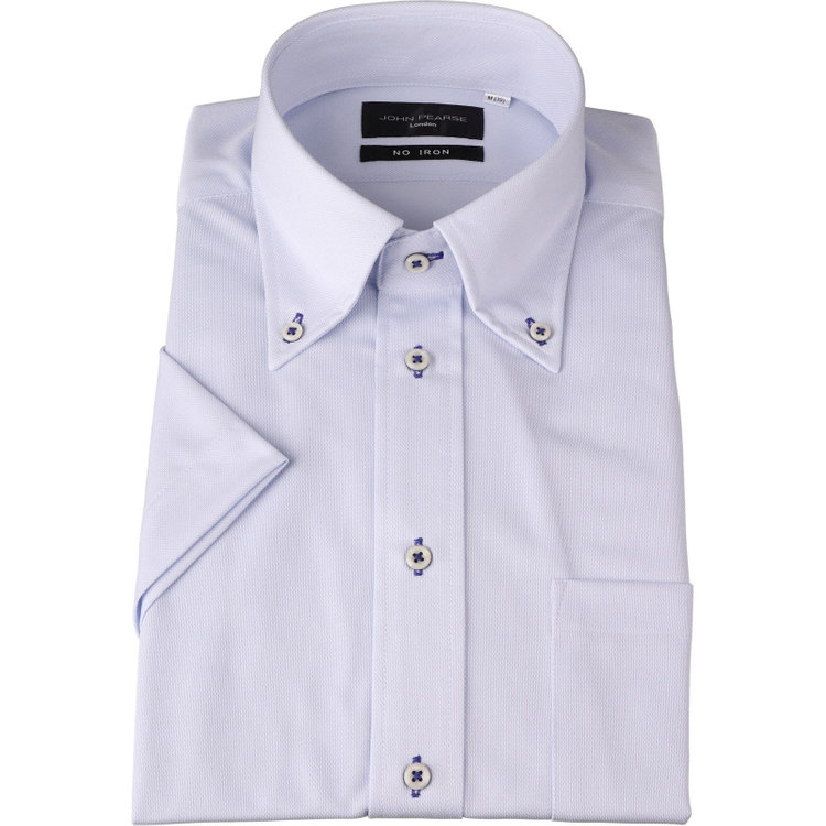 KONAKA　アウトレット 【WEB限定/OUTLET/汚れ・キズ等有】【半袖】【JOHN PEARSE Black】【ノーアイロン】ボタンダウンドレスワイシャツ/ブルー×ドビー/釦ホール・釦付糸：ネイビー/ULTRA MOVE/ニット素材 ブルー系(青)