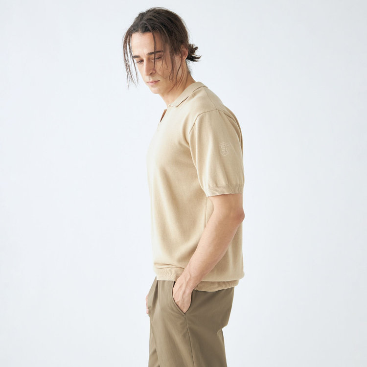 スタンリーブラッカ 【stanley blacker】【半袖】スキッパーニットポロ/ベージュ 茶淡色