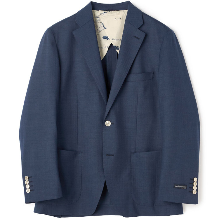 スタンリーブラッカ 【stanley blacker new york】【春夏】デニムルック2釦シングルセットアップジャケット/ネイビー×シャドーストライプ 紺中間
