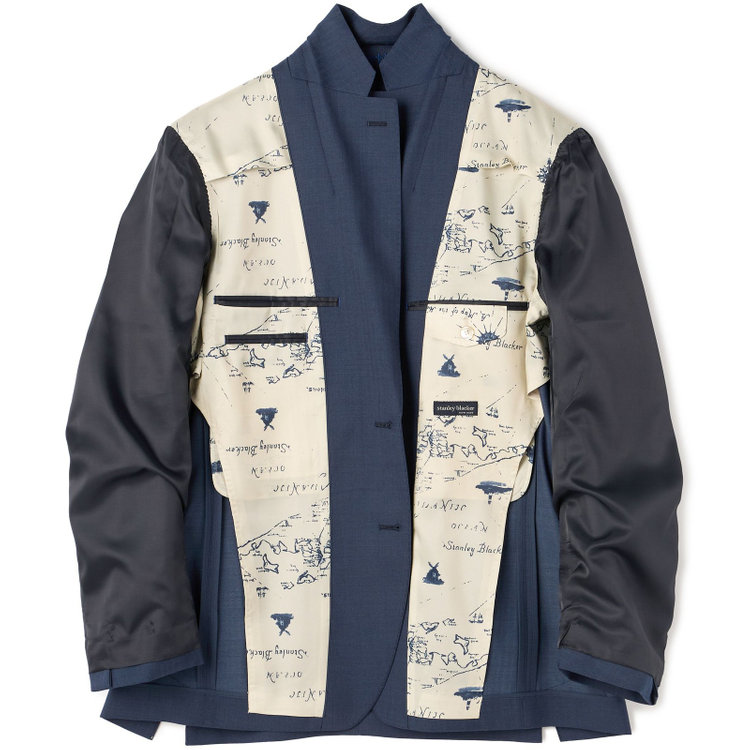 スタンリーブラッカ 【stanley blacker new york】【春夏】デニムルック2釦シングルセットアップジャケット/ネイビー×シャドーストライプ 紺中間