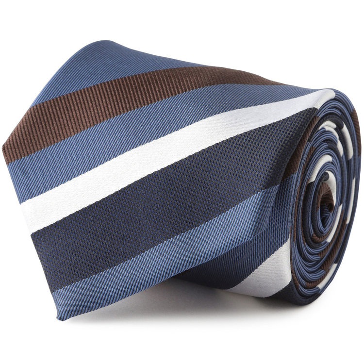 ジョンピアース 【JOHN PEARSE White】シルクブレンドストライプ柄ネクタイ/8.0cm幅/ブルー×ネイビー その他