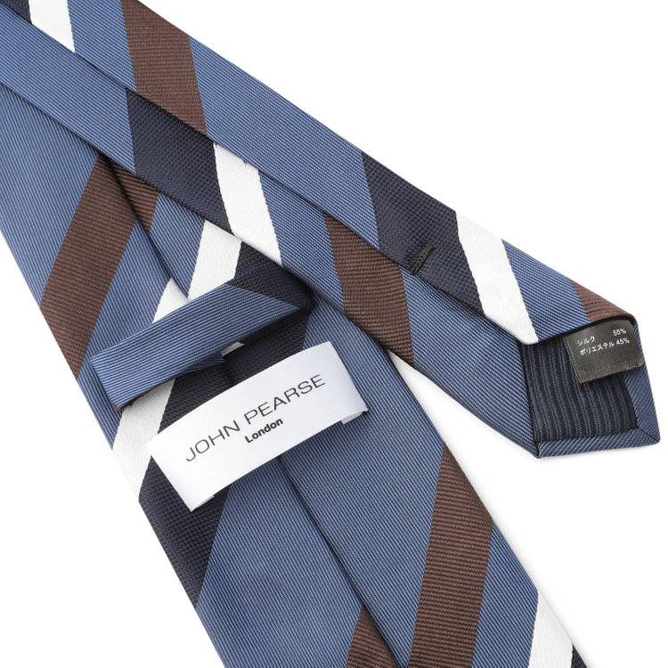 ジョンピアース 【JOHN PEARSE White】シルクブレンドストライプ柄ネクタイ/8.0cm幅/ブルー×ネイビー その他