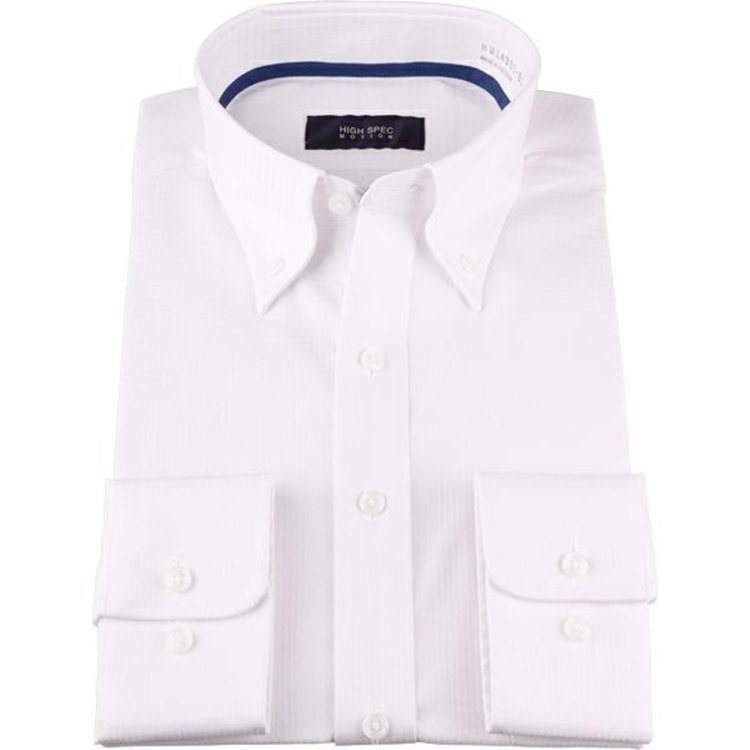 KONAKA　アウトレット 【WEB限定/OUTLET/汚れ・キズ等有】【HIGH SPEC MOTION】【形態安定】【ストレッチ】ボタンダウンドレスワイシャツ/ホワイト×ドビーチェック/LYCRA ホワイト系(白)
