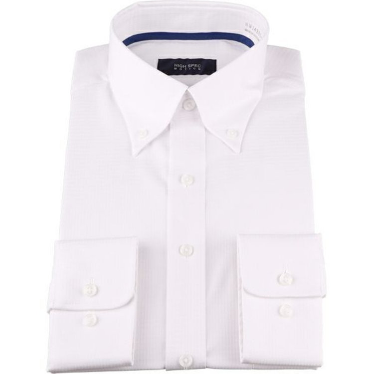 KONAKA　アウトレット 【WEB限定/OUTLET/汚れ・キズ等有】【HIGH SPEC MOTION】【形態安定】【ストレッチ】ボタンダウンドレスワイシャツ/ホワイト×ドビーチェック/LYCRA ホワイト系(白)