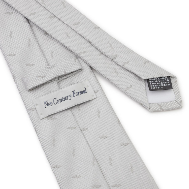 ソノタ（KONAKA用） 【ロングサイズ】【結婚式】シルクフォーマルネクタイ/シルバー×小紋柄 白
