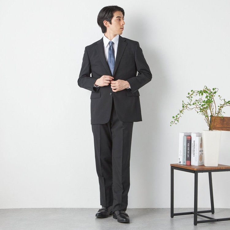 ジョンピアース 【JOHN PEARSE White】【春夏】2釦シングルスーツ ワンタックパンツ / ブラック×ストライプ / SHOWER CLEAN / 形状安定 ※裾直し必要 黒