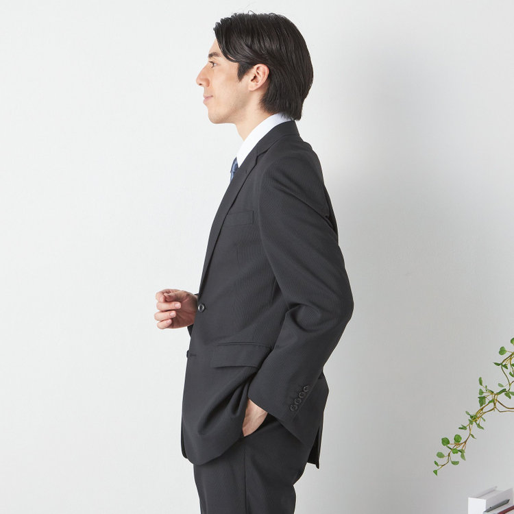 ジョンピアース 【JOHN PEARSE White】【春夏】2釦シングルスーツ ワンタックパンツ / ブラック×ストライプ / SHOWER CLEAN / 形状安定 ※裾直し必要 黒