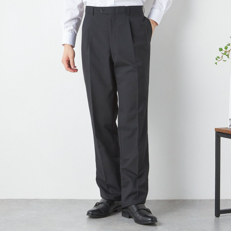 ジョンピアース 【JOHN PEARSE White】【春夏】2釦シングルスーツ ワンタックパンツ / ブラック×ストライプ / SHOWER CLEAN / 形状安定 ※裾直し必要 黒