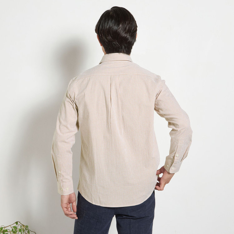 スタンリーブラッカ 【stanley blacker new york】【長袖】シアサッカーギンガムチェックカッタウェイシャツ/ベージュ 茶淡色