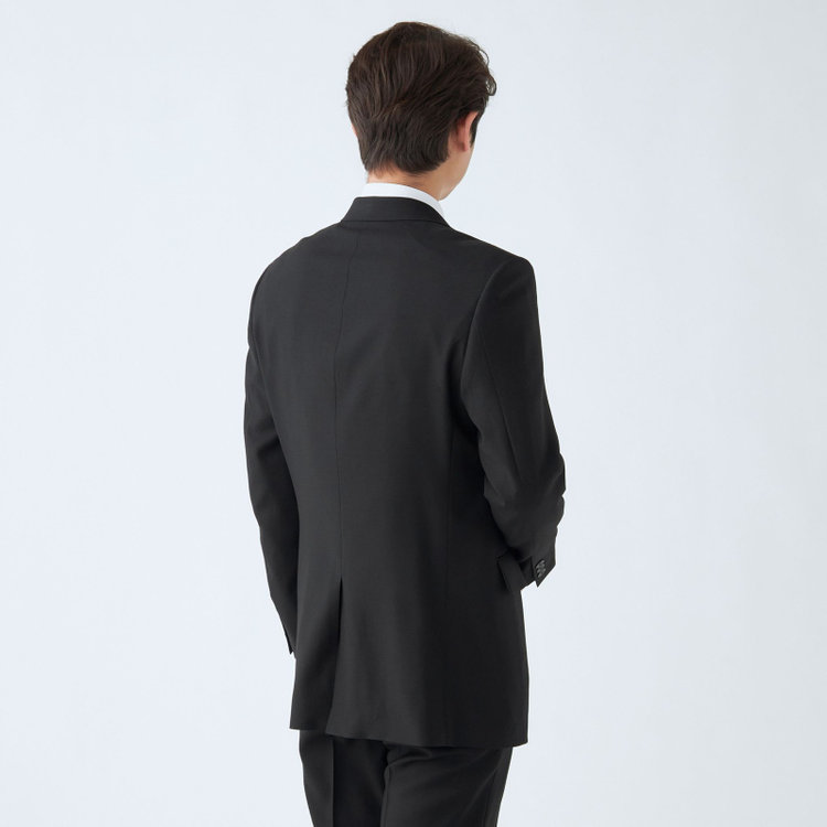 ジャスリー 【JASLEY】【ベーシックシルエット】濃染加工/2釦シングルフォーマルスーツ 1タックパンツ/生活撥水加工/アジャスター付/※裾上げ必要 黒