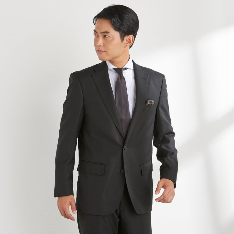 ＫＡＮＳＡＩＭＡＮ 【JOHN PEARSE comfort】【秋冬】2釦シングルスーツ ショートタック/グレー×ストライプ/REAL BLACK/NEW ZEALAND WOOLSHOWER CLEAN/SustainaBee Wool/※裾上げ必要 黒