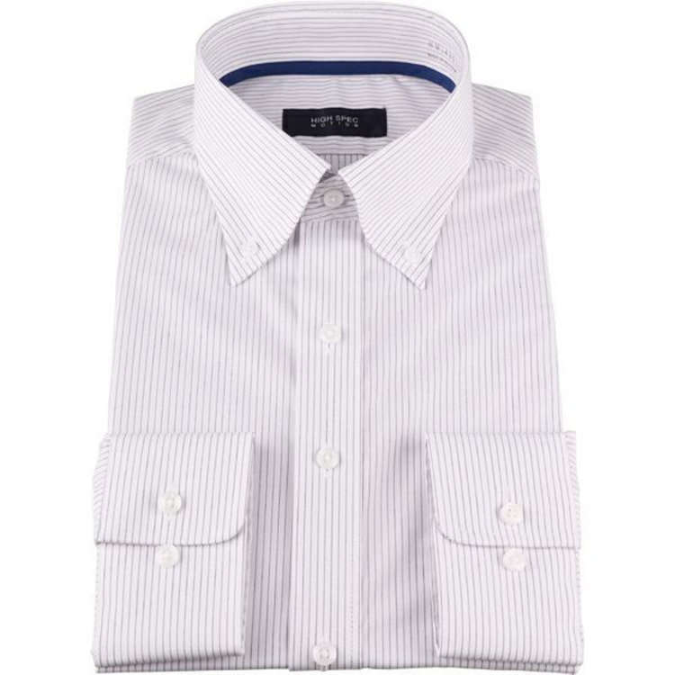 KONAKA　アウトレット 【WEB限定/OUTLET/汚れ・キズ等有】【HIGH SPEC MOTION】【形態安定】【ストレッチ】ボタンダウンドレスワイシャツ/ホワイト×ストライプ/LYCRA ホワイト系(白)