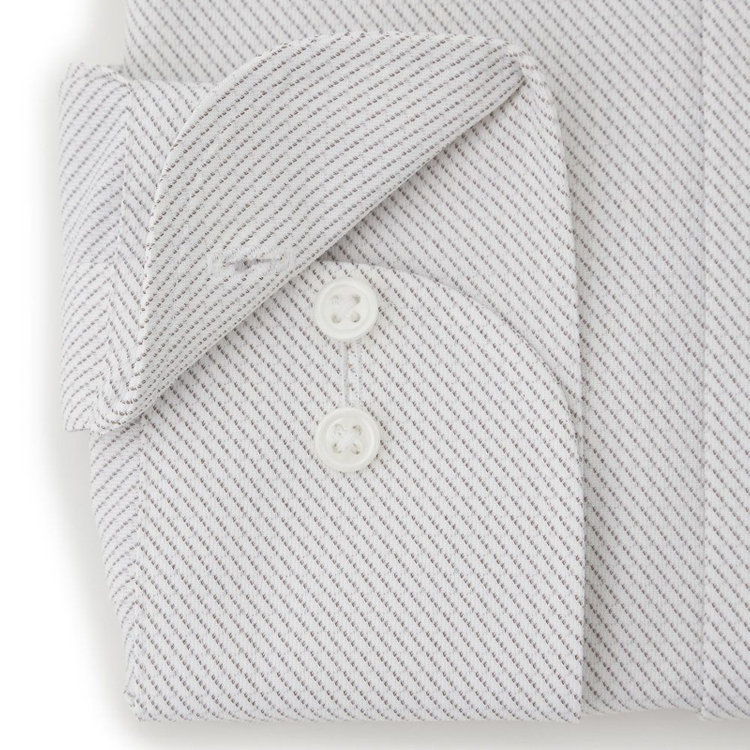 ドナートヴィンチウォモ 【Donato Vinci Italy Uomo】【ノーアイロン】ワイドカラーワイシャツ/ベージュ×ドビー/ULTRA MOVE/オイルガード/ニット素材 茶中間